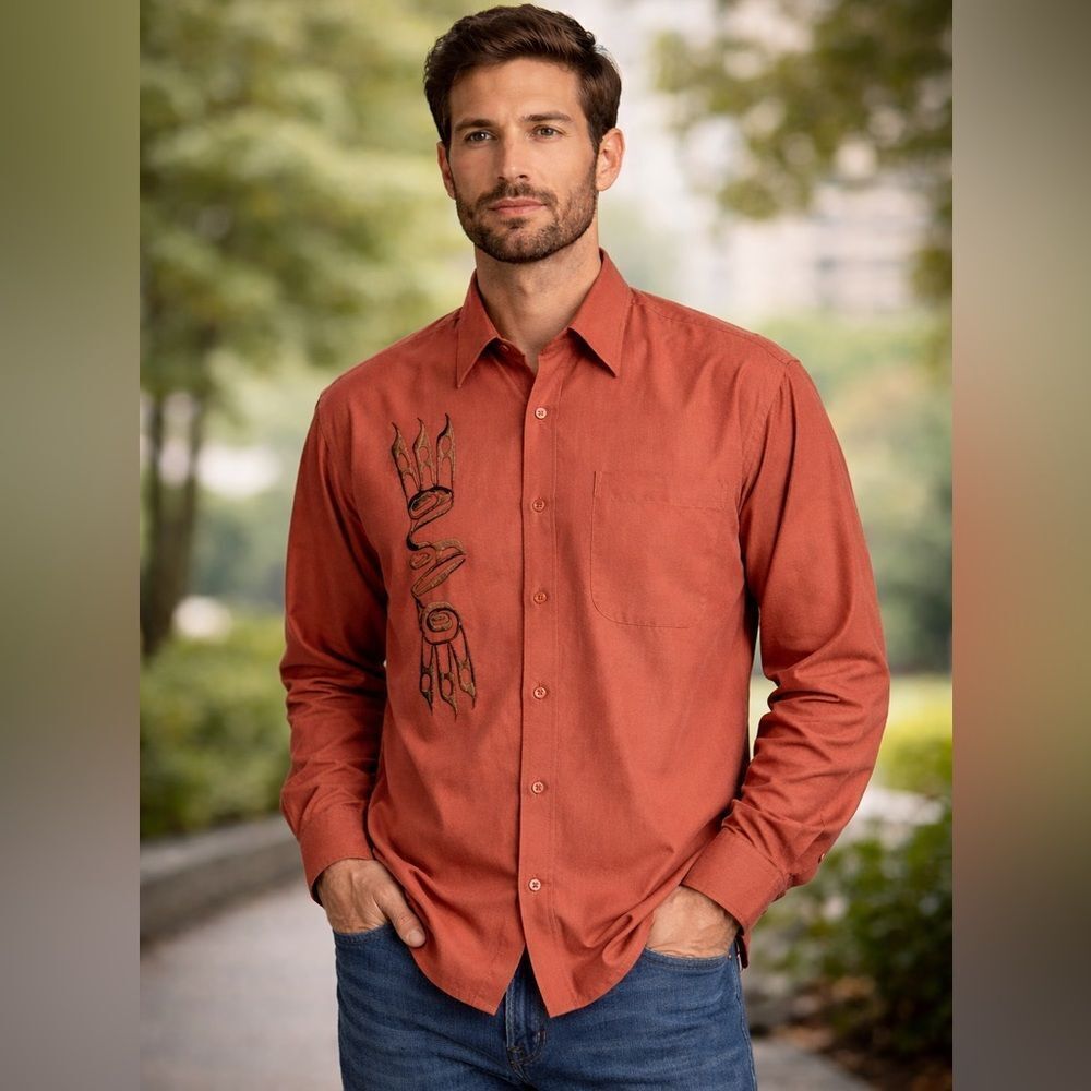 Dorothy Grant Haida First Nations Embroidered Casual Dress Shirt Raven